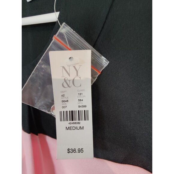 New York & Co Black Pink Color Block Cap Sleeve Pleated Blouse Top M NWT - Picture 6 of 9